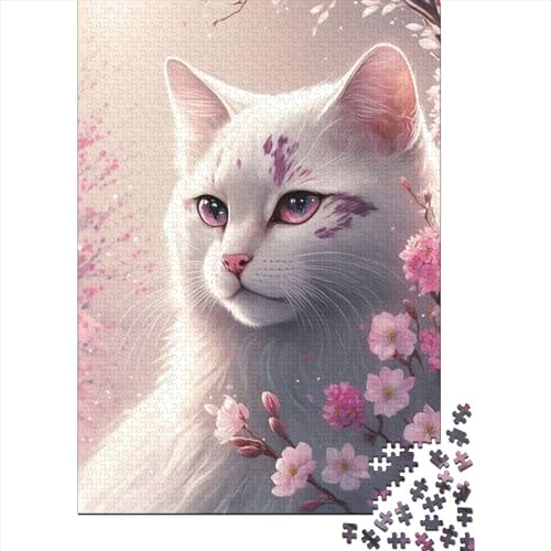 Kunstpuzzle für Erwachsene, 300 Teile, Katzen- und Blumen-Puzzle aus Holz für Erwachsene, Puzzle, nachhaltiges Puzzle für Erwachsene | Spiele (Größe: 40 x 28 cm) von JIANGENNF