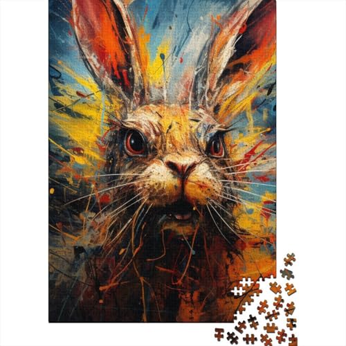 Kunstpuzzle für Erwachsene, 300 Teile, Kunst-Kaninchen-Holzpuzzle | Puzzles für Erwachsene, Entspannungspuzzlespiele, Denksportaufgaben 15,75x11,02 Zoll von JIANGENNF