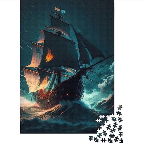 Kunstpuzzle für Erwachsene, 300 Teile, Piratenschiff, Holzpuzzle für Erwachsene, Puzzlespielzeug, lustige Familienpuzzles für Erwachsene, 15,75 x 11,02 Zoll von JIANGENNF