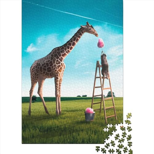 Kunstpuzzle für Erwachsene, 300 Teile, Zuckerwatte-Giraffe, lustige Puzzles für Erwachsene, 300-teiliges Holzpuzzle für Erwachsene und Teenager, 15,75 x 11,02 Zoll von JIANGENNF