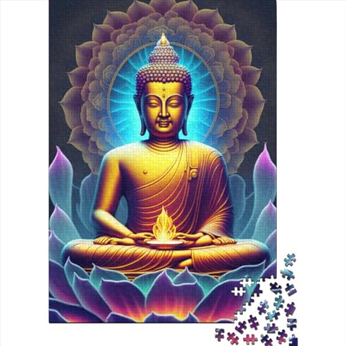 Kunstpuzzle für Erwachsene, 500 Teile, Buddha neben Lotus, Holzpuzzle für Erwachsene, Puzzle, nachhaltiges Puzzle für Erwachsene | Spiele (Größe: 52 x 38 cm) von JIANGENNF