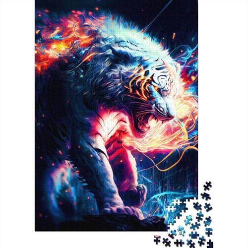 Kunstpuzzle für Erwachsene 300 Teile Bunter Tiger für Erwachsene 300-teiliges Puzzle Entspannungspuzzlespiele-Denkspiel 40x28cm von JIANGENNF