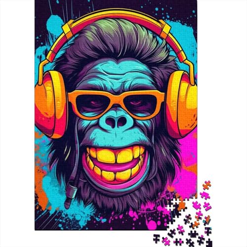 Kunstpuzzle für Erwachsene 300 Teile Monkey DJ-Musik für Erwachsene 300-teiliges Puzzle Entspannungspuzzlespiele - Denksportaufgabe 40x28cm von JIANGENNF