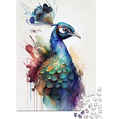 Kunstpuzzle für Erwachsene 300 Teile Pfauenaquarell für Erwachsene 300-teiliges Puzzle Entspannungspuzzlespiele-Denkspiel 40x28cm von JIANGENNF