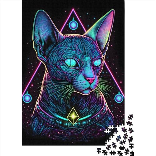 Kunstpuzzle für Erwachsene 300 Teile Schwarzlichtkatze für Erwachsene 300-teiliges Puzzle Entspannungspuzzlespiele-Denkspiel 40x28cm von JIANGENNF