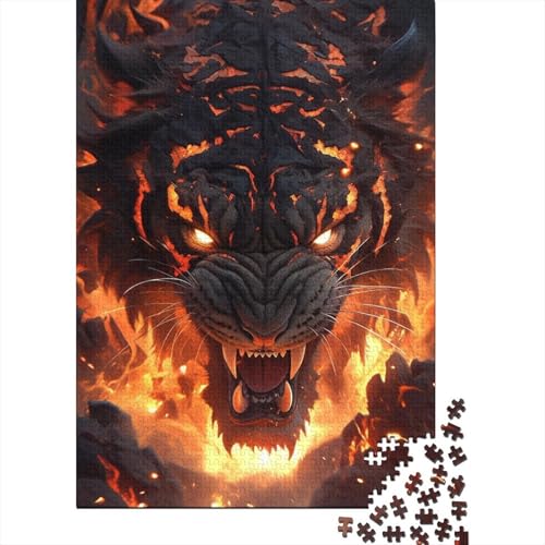 Lava Night Tigers Holzpuzzle für Erwachsene und Jugendliche von Erwachsenen, 500 Teile Puzzle-Geschenke für anspruchsvolle Puzzlespiele und Familienspiele (Größe: 52x38cm) von JIANGENNF