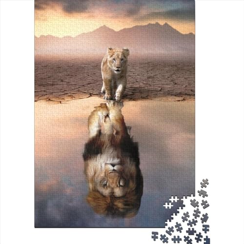 Löwen-Reflexionspuzzle | Puzzle 500 Teile für Erwachsene, Holzpuzzle für Erwachsene, Puzzles ganze Familie und die (Größe: 52 x 38 cm) von JIANGENNF