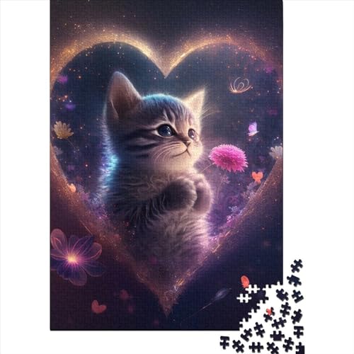 Love Cat Holzpuzzle für Erwachsene, Kunstpuzzle für Erwachsene, 300 Teile, Holzpuzzle für Erwachsene und Teenager, 15,75 x 11,02 Zoll von JIANGENNF