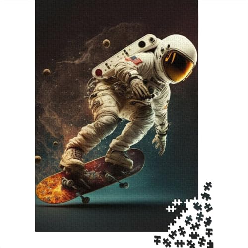 Lustiges Astronauten-Skateboard-Holzpuzzle für Erwachsene, 300-teiliges Puzzle für Erwachsene Teenager, ganze Familie und die (Größe: 40 x 28 cm) von JIANGENNF