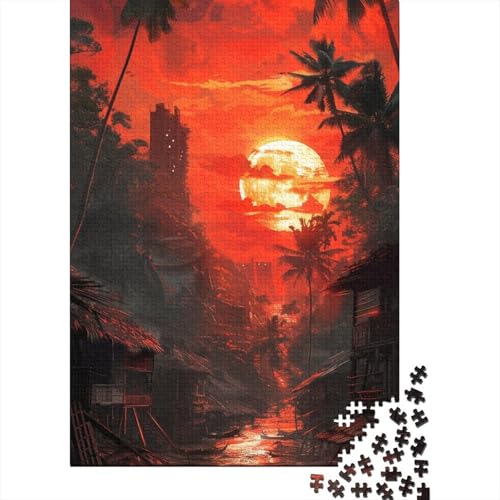 Meer unter Sonnenuntergang, Puzzle, 300 Teile, Puzzle für Erwachsene und Teenager, Holzpuzzle für Erwachsene und Teenager, Denksport-Puzzle 15,75x11,02 Zoll von JIANGENNF