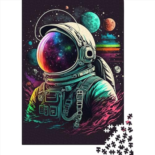 Neon-Astronaut-Puzzle aus Holz, Puzzle für Erwachsene und Jugendliche, 300 Teile, Puzzle für Erwachsene, anspruchsvolles Spiel, 40 x 28 cm von JIANGENNF