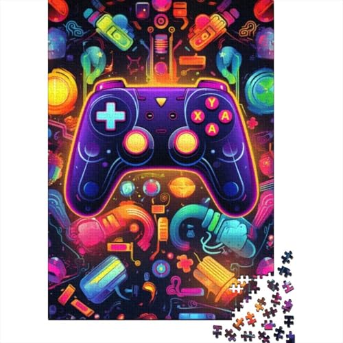 Neon-Game-Controller-Holzpuzzle für Erwachsene und Teenager, 300-teiliges Puzzle für Erwachsene und Teenager, Lernspiele, Heimdekorationspuzzle 15,75x11,02 Zoll von JIANGENNF