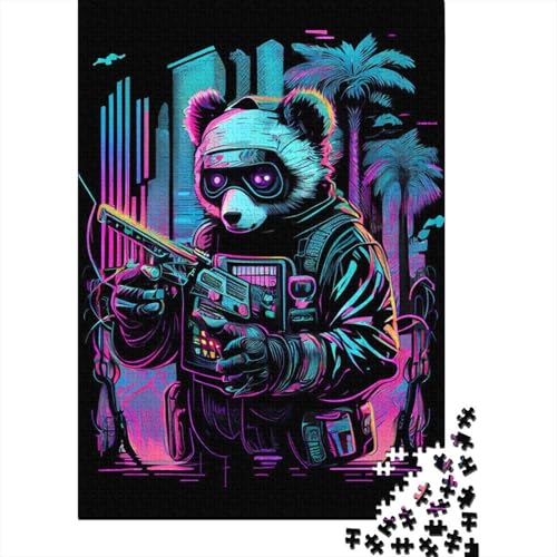 Neon-Panda-Puzzle für Erwachsene, 1000-teiliges Puzzle, Holzpuzzle, Puzzle für Erwachsene und Teenager, tolles, 75 x 50 cm von JIANGENNF