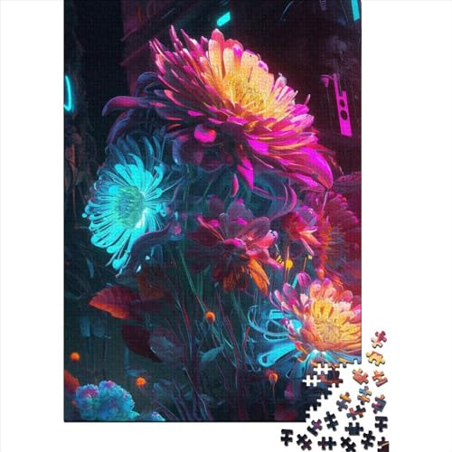 Neon-Wildblumen-Puzzle aus Holz, Puzzle für Erwachsene und Jugendliche, 1000 Teile, Puzzle für Erwachsene, anspruchsvolles Spiel, 75 x 50 cm von JIANGENNF