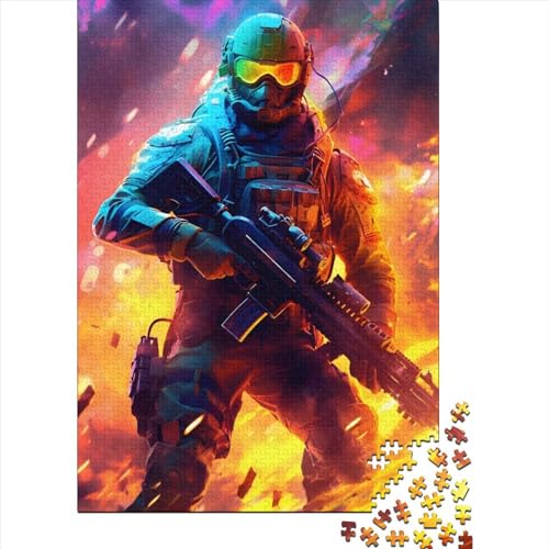 Neonfarbenes Soldaten-Holzpuzzle für Erwachsene und Jugendliche, 1000 Teile, Puzzle für Erwachsene und Jugendliche, Stressabbau, schwierige Herausforderung, 75 x 50 cm von JIANGENNF