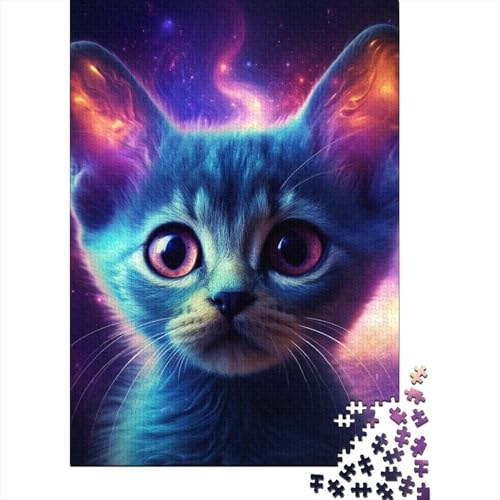 Neonkatze Holzpuzzle für Erwachsene Puzzlespielzeug Puzzle für Erwachsene 1000-teiliges Puzzle Entspannungspuzzle Spiele-Denkspiel 75x50cm von JIANGENNF