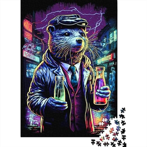 Otter Neon Puzzles 300 Teile Holzpuzzle Holzpuzzle für Erwachsene Puzzles für Erwachsene Lernspiel Herausforderungsspielzeug 40x28cm von JIANGENNF