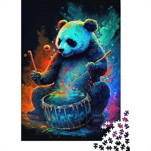 Panda spielt Trommel, Holzpuzzle für Erwachsene und Teenager, 300-teiliges Puzzle für Erwachsene und Teenager, unterhaltsames Puzzle für die ganze Familie 15,75x11,02 Zoll von JIANGENNF