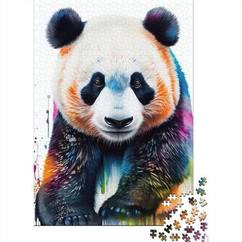 Pandabär-Pop-Art-Tier-Holzpuzzle, Puzzle für Erwachsene und Jugendliche, 300 Teile, schwieriges Puzzle für Erwachsene, 40 x 28 cm von JIANGENNF