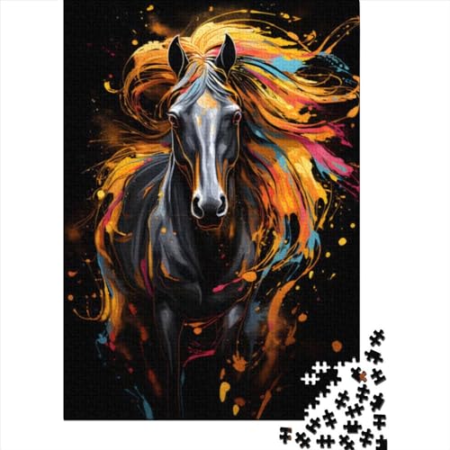 Pferd in Schwarz und Gold-Puzzle | Puzzle 500 Teile für Erwachsene, Holzpuzzle für Erwachsene, Puzzles ganze Familie und die (Größe: 52 x 38 cm) von JIANGENNF