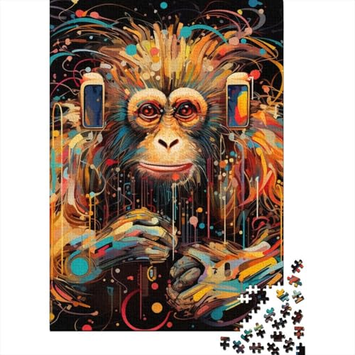 Psychedelic Monkey Puzzle für Erwachsene, 1000 Teile, Holzpuzzle, Erwachsenenpuzzle, Puzzle für Erwachsene, Lernspiel, Herausforderungsspielzeug 29,53x19,69 Zoll von JIANGENNF