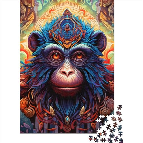 Psychedelic Monkey Puzzle für Erwachsene, 300 Teile, Holzpuzzle, Erwachsenenpuzzle, Puzzle für Erwachsene, Lernspiel, Herausforderungsspielzeug 15,75x11,02 Zoll von JIANGENNF