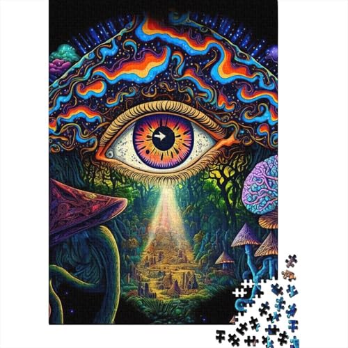 Psychedelische Holzpuzzles, Puzzles für Erwachsene, Teenager, Erwachsene, 500 Teile, Puzzle, Entspannungspuzzles, Spiele, Denksportaufgaben (Größe 52x38cm) von JIANGENNF