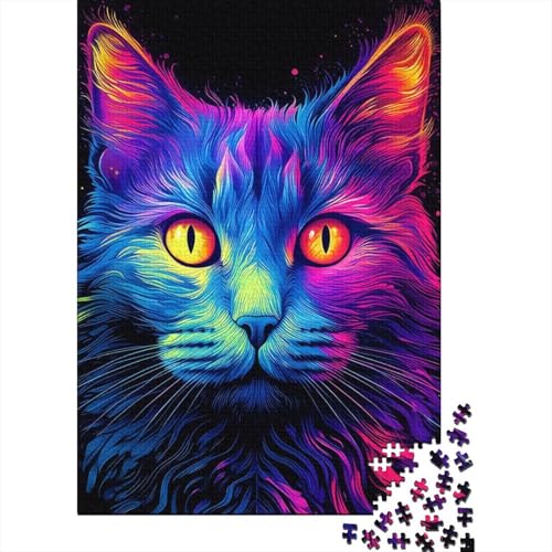 Psychedelische Katze für Erwachsene Puzzle 1000 Teile Puzzle 1000 Teile Puzzle Erwachsene Puzzle Geschenke Entspannungspuzzle Spiele-Denkspiel (Größe 75x50cm) von JIANGENNF