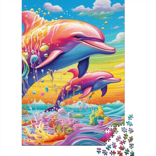 Psychedelischer Delfin, lustiges Puzzle für Erwachsene, 300 Teile, 300 Teile für Erwachsene, schwieriges Puzzle, Puzzle, praktisches Spiel, Familiendekoration 15,75x11,02 Zoll von JIANGENNF