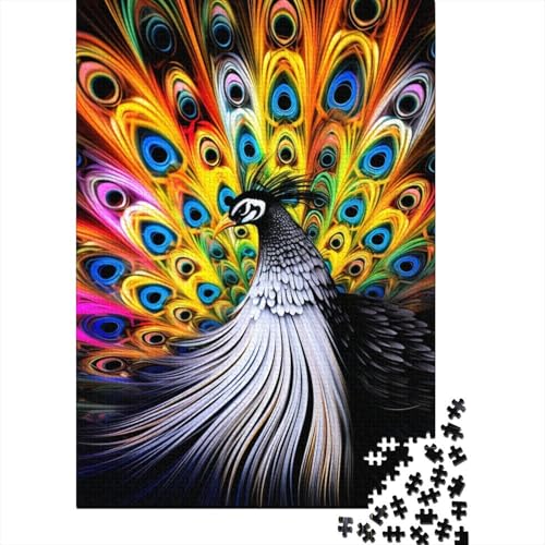 Psychedelischer Pfau, Holzpuzzle, 500 Teile, Puzzle für Erwachsene, Teenager, Puzzle für Erwachsene, Lernspiel, Herausforderungsspielzeug 20,47x14,96 Zoll von JIANGENNF