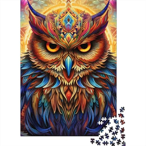 Psychedelisches Eulen-Puzzle | Puzzle 500 Teile für Erwachsene, Holzpuzzle, Puzzle für Erwachsene, Lernspiel, Herausforderungsspielzeug 20,47x14,96 Zoll von JIANGENNF