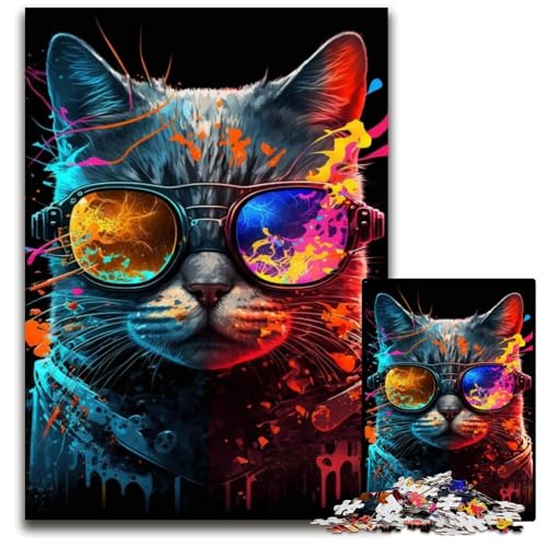 Puzzle 1000 Teile, Farbige Brille, Katze, Papppuzzle, Denksportaufgabe, Teenager und Heimdekoration, 26x38cm/10,23x14,96 Zoll Puzzle 1000 Teile, Farbige Brille, Katze, Papppuzzle, Denksportaufgabe, Teenager und Heimdekoration, 26x38cm/10,23x14,96 Zoll von JIANGENNF