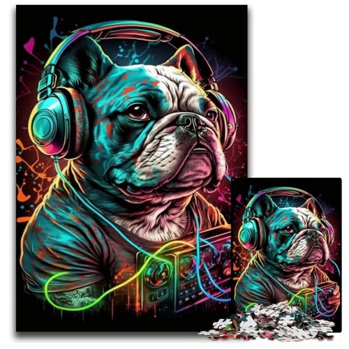 Puzzle für Erwachsene, 1000 Teile, Kopfhörer-Bulldogge, Holzpuzzle für Erwachsene, Weihnachten, Halloween, Ostern, Neujahr, 50x75cm/19,68x29,52 Zoll Puzzle für Erwachsene, 1000 Teile, Kopfhörer-Bulldogge, Holzpuzzle für Erwachsene, Weihnachten, Halloween, Ostern, Neujahr, 50x75cm/19,68x29,52 Zoll von JIANGENNF