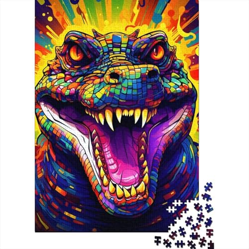 Puzzle für Erwachsene, 300 Teile, bunte Krokodile, Holzpuzzle für Erwachsene, Puzzlespielzeug, Entspannungspuzzlespiele, Denksportpuzzle 15,75x11,02 Zoll von JIANGENNF