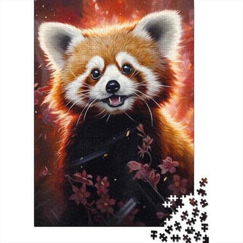 Puzzle für Erwachsene, 300 Teile, farbenfrohes rotes Panda-Puzzle aus Holz für Erwachsene, Puzzle-Spielzeug, Entspannungspuzzle-Spiele, Denksport-Puzzle 15,75x11,02 Zoll von JIANGENNF