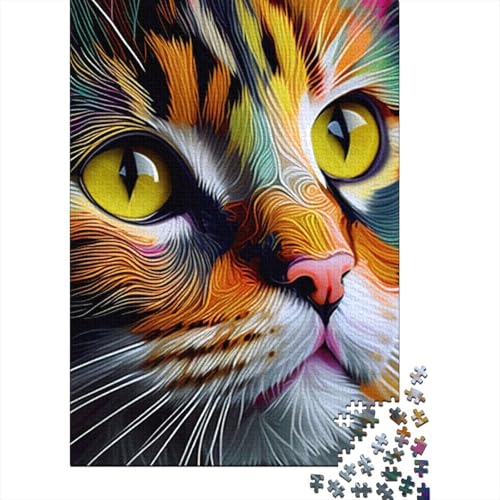 Puzzle mit Katzen-Pop-Art-Tiergesicht für Erwachsene und Jugendliche, 300 Teile, Puzzle für Erwachsene, anspruchsvolles Puzzlespiel und Familienspiel, 40 x 28 cm von JIANGENNF