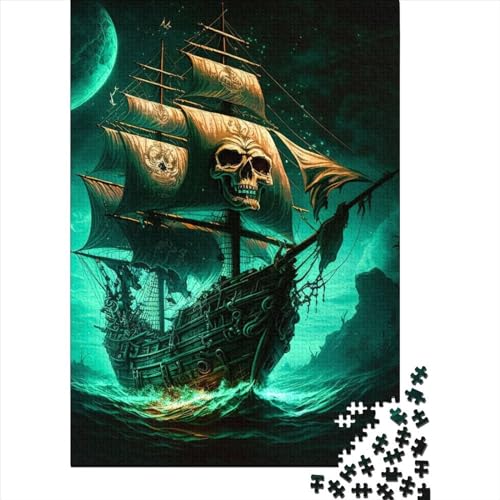 Puzzle mit Totenkopf-Piratenschiff, 300 Teile, für Erwachsene und Jugendliche, aus Holz, Puzzle für Erwachsene und Jugendliche, anspruchsvolles Spiel, Geschenke, 40 x 28 cm von JIANGENNF