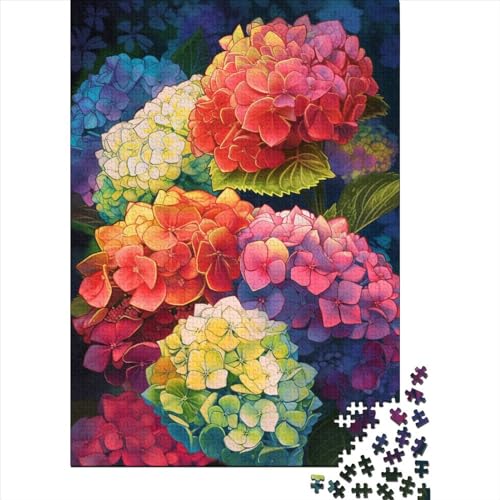 Regenbogen-Hortensien-Puzzle, 300 Teile, für Erwachsene und Jugendliche, aus Holz, Puzzle für Erwachsene und Jugendliche, anspruchsvolles Spiel, Geschenke, 40 x 28 cm von JIANGENNF