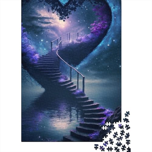 Romantisches Holzpuzzle mit lila Herz für Erwachsene und Jugendliche von Art Jigsaw Puzzles for Adults, 1000 Teile, Puzzle für Erwachsene, Geschenke (Größe 75x50cm) von JIANGENNF