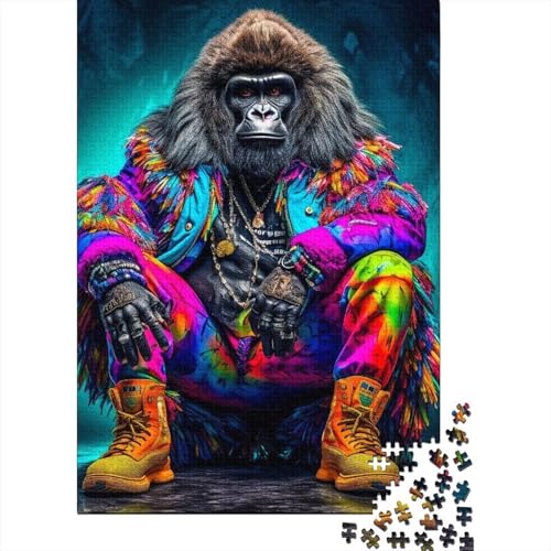 Schimpansen-DJ-Puzzle für Erwachsene, 500 Teile, Holzpuzzle für Erwachsene und Teenager, Puzzle für Erwachsene, Lernspiel, Herausforderungsspielzeug (Größe: 52x38cm) von JIANGENNF