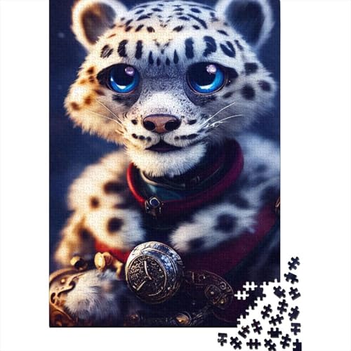 Schneetiger-Leopard-Holzpuzzle, Puzzle für Erwachsene, 500 Teile, Puzzle für Erwachsene, Lernspiel, Herausforderungsspielzeug, 52x38cm von JIANGENNF