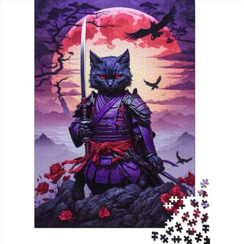 Schwarze Katzenschwerter Katana Holzpuzzle für Erwachsene 300-teiliges Puzzle für Erwachsene Teenager Entspannende Puzzlespiele-Denkspiel (Größe: 40 x 28 cm) von JIANGENNF