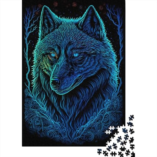 Schwarzlicht-Wolf-Puzzle, 500 Teile, für Erwachsene und Teenager, Holzpuzzle für Erwachsene und Teenager, 500 Teile (Größe 52x38cm) von JIANGENNF