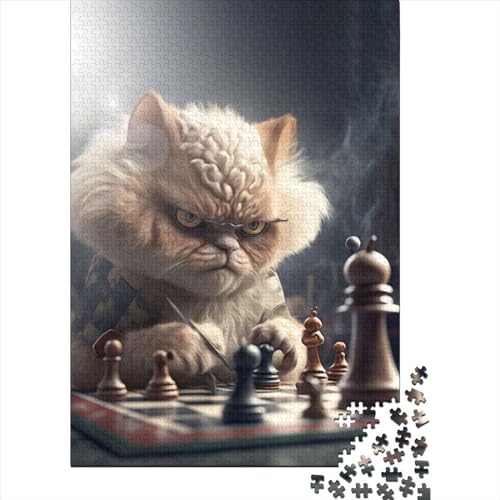 Schwierige, anspruchsvolle Puzzles, 300 Teile, lustige Katze spielt Schach, Puzzles für Erwachsene und Teenager, Schwierige, anspruchsvolle Puzzles, 300 Teile (Größe: 40 x 28 cm) von JIANGENNF