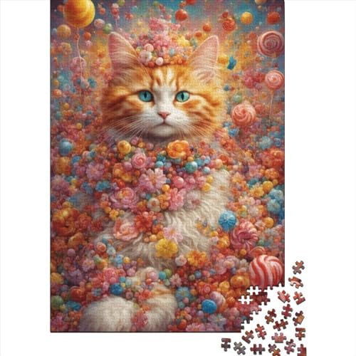 Schwierige, anspruchsvolle Puzzles, 300 Teile, süße Katzen-Holzpuzzle für Erwachsene, Puzzlespielzeug als Geschenk für die ganze Familie und die (Größe 15,75 x 11,02 Zoll) von JIANGENNF