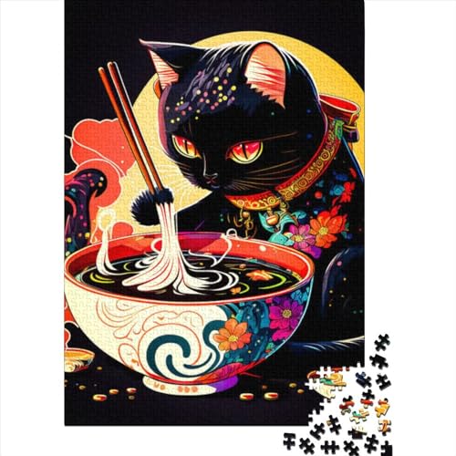 Schwierige, anspruchsvolle Puzzles, 300-teiliges Katzen-Ramen-Puzzle aus Holz für Erwachsene, Puzzle, Entspannungspuzzle, Spiele, Denksportaufgabe, 15,75 x 11,02 Zoll von JIANGENNF