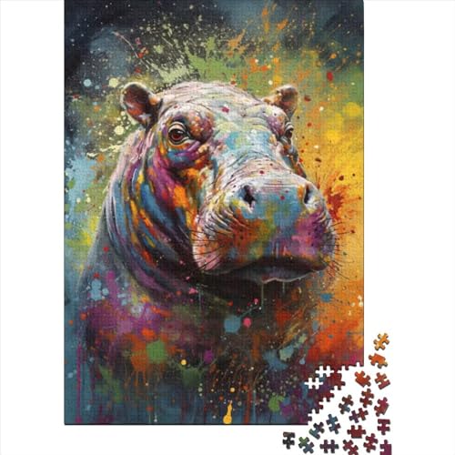 Schwierige, anspruchsvolle Puzzles, 500 Teile, Nilpferd-Malerei, Holzpuzzle für Erwachsene, Puzzle für Erwachsene, Lernspiel, Herausforderungsspielzeug (Größe: 52 x 38 cm) von JIANGENNF