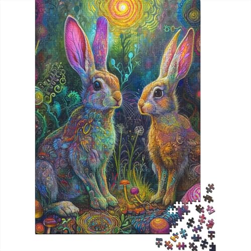 Schwieriges, anspruchsvolles Puzzle, 500 Teile, buntes Häschen-Holzpuzzle für Erwachsene und Jugendliche von Unique Birthday and (Größe 52x38cm) von JIANGENNF