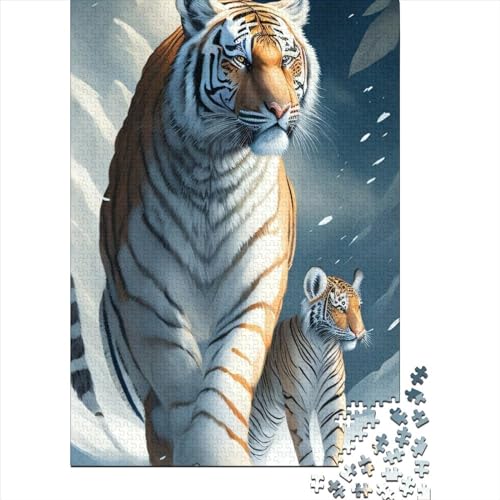 Schwieriges, anspruchsvolles Puzzle mit 1000 Teilen, Tiger-Puzzle aus Holz für Erwachsene, Puzzle, Entspannungspuzzle, Spiele, Denksportaufgabe, 75 x 50 cm von JIANGENNF