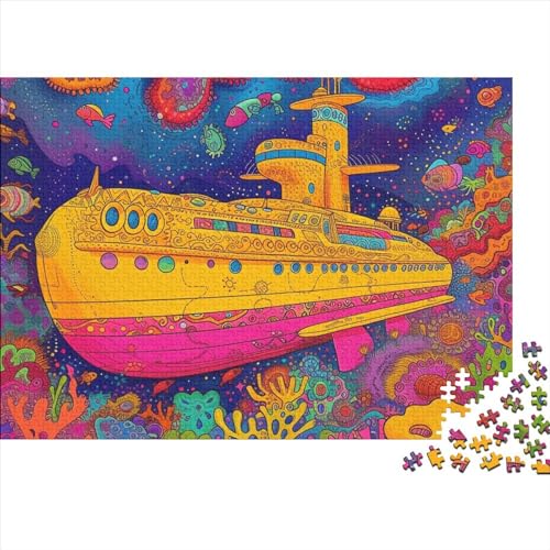 Schwieriges, anspruchsvolles Puzzle mit 1000 Teilen, farbiges U-Boot-Holzpuzzle, Holzpuzzle für Erwachsene, Lernspiel, Herausforderungsspielzeug, 75 x 50 cm von JIANGENNF